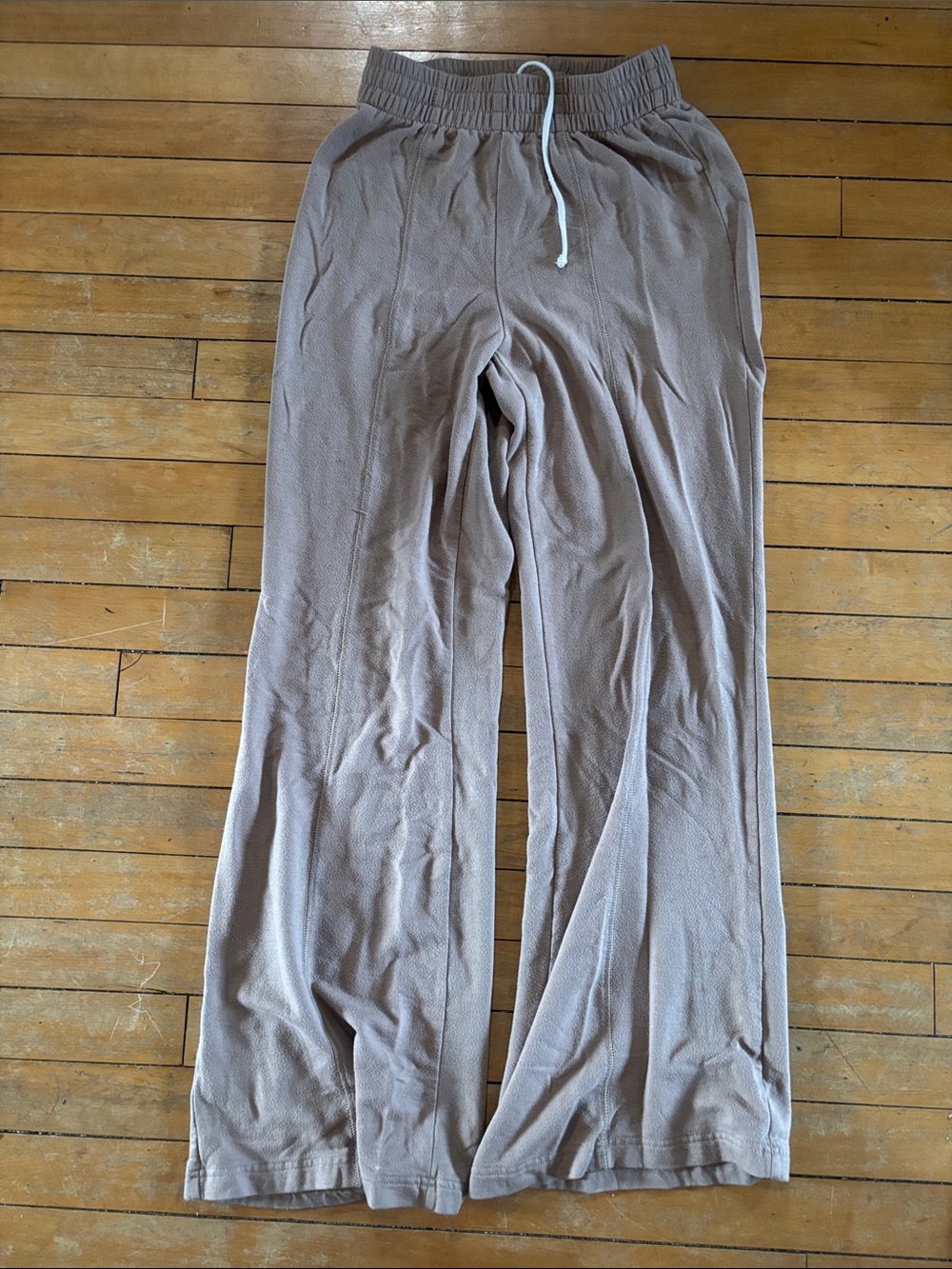High-Rise Wide Leg Drawstring Lounge Pants in Taupe